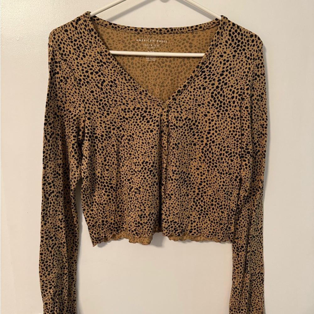 American Eagle Outfitters Black Spotted Brown Long Sleeve Top